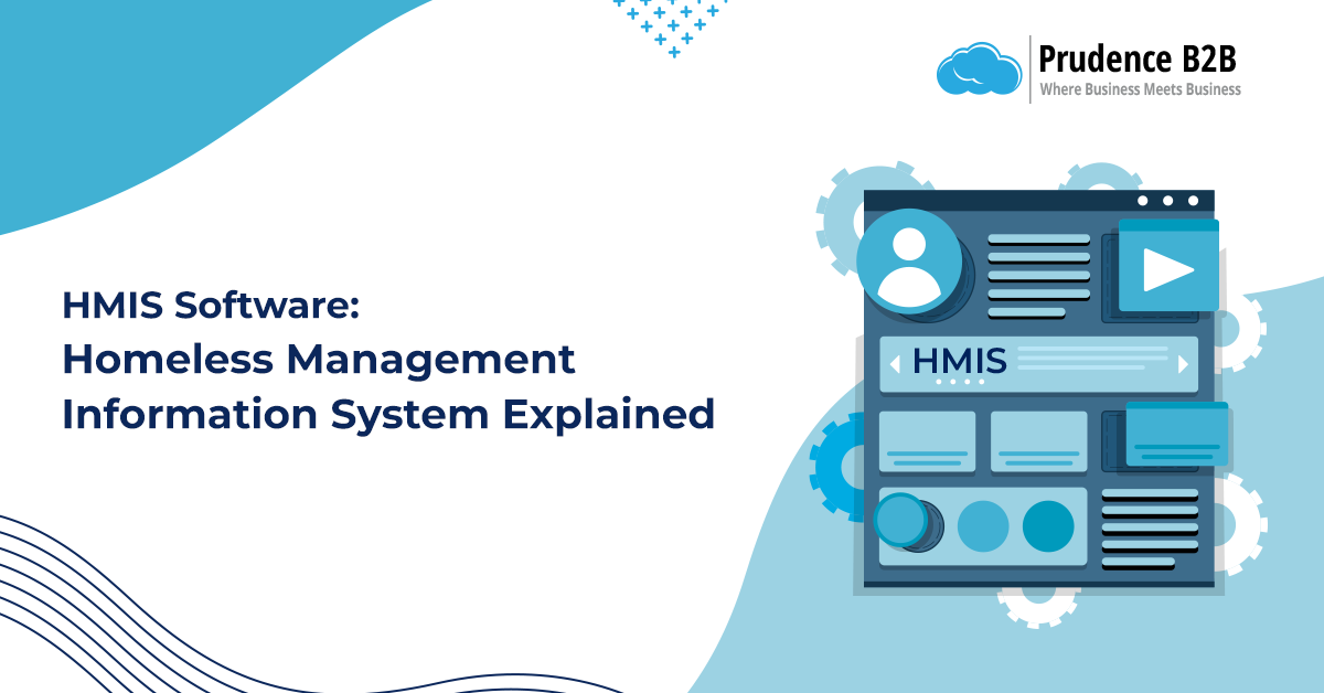 Illustration of HMIS software interface with icons and gears.