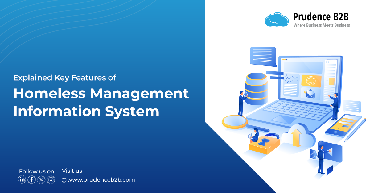 Illustration of Homeless Management Information System tools with a laptop, cloud, and database icons.